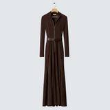 Kateřina | Long brown dress with belt and front zip